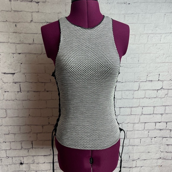 Gilded Intent tank top black and white design with lace up sides size small - Picture 1 of 5